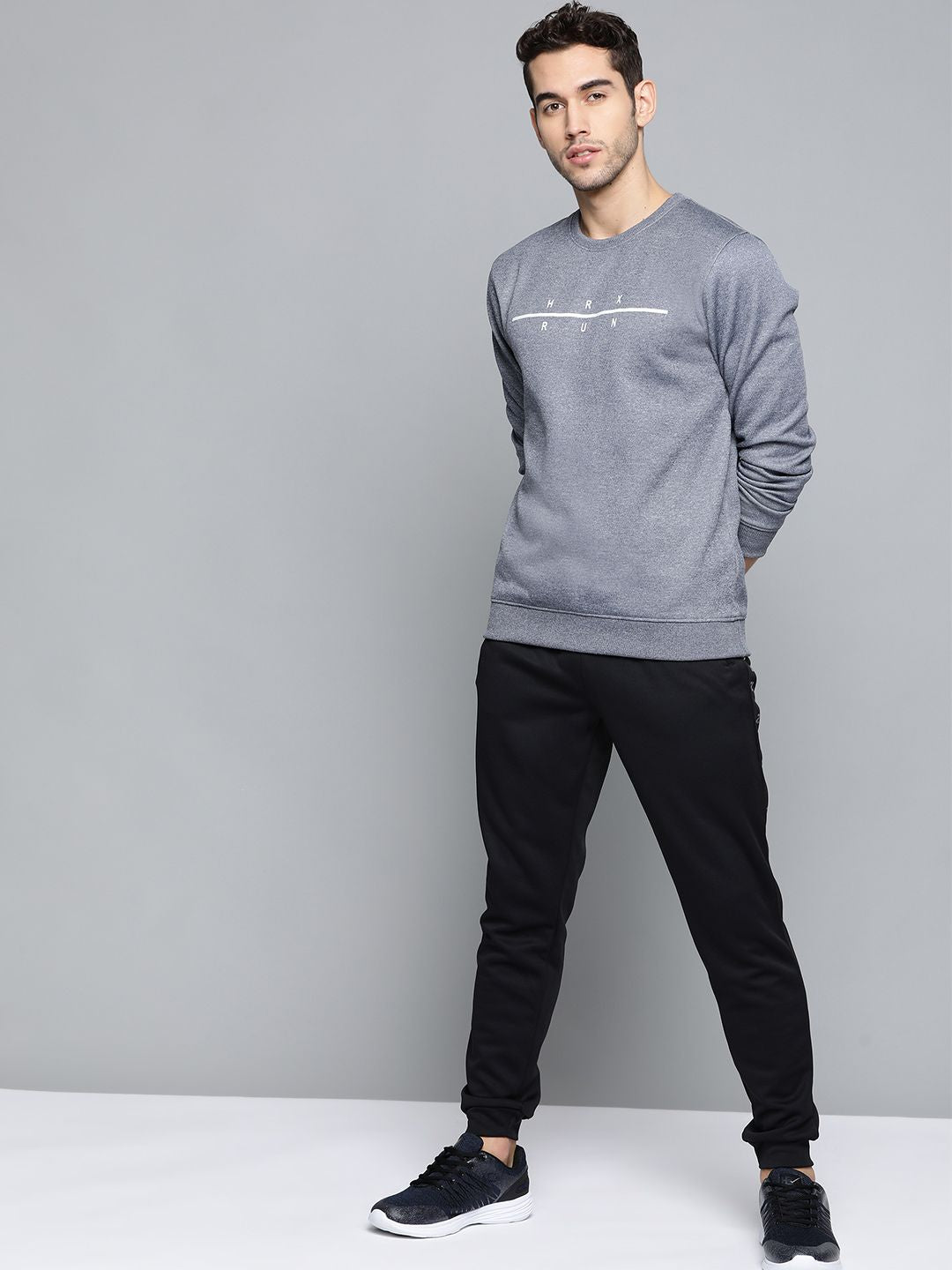 HRX by Hrithik Roshan Men Navy Melange Solid Regular Fit Running Sweatshirt