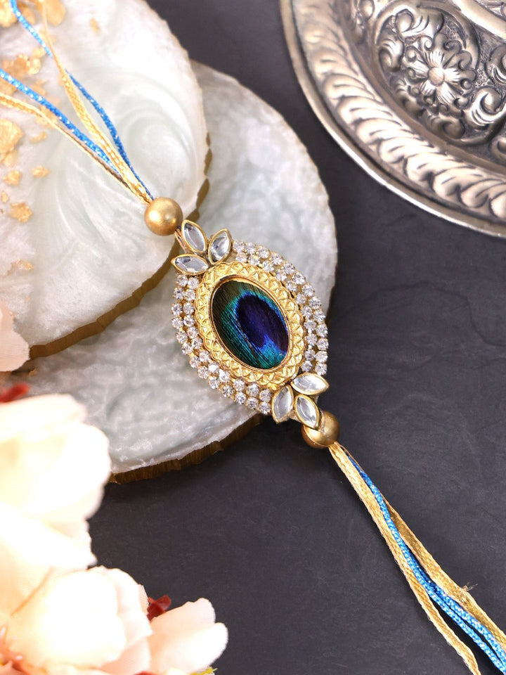 PANASH Gold Plated Beaded & Stone Studded Rakhis With Roli Chawal
