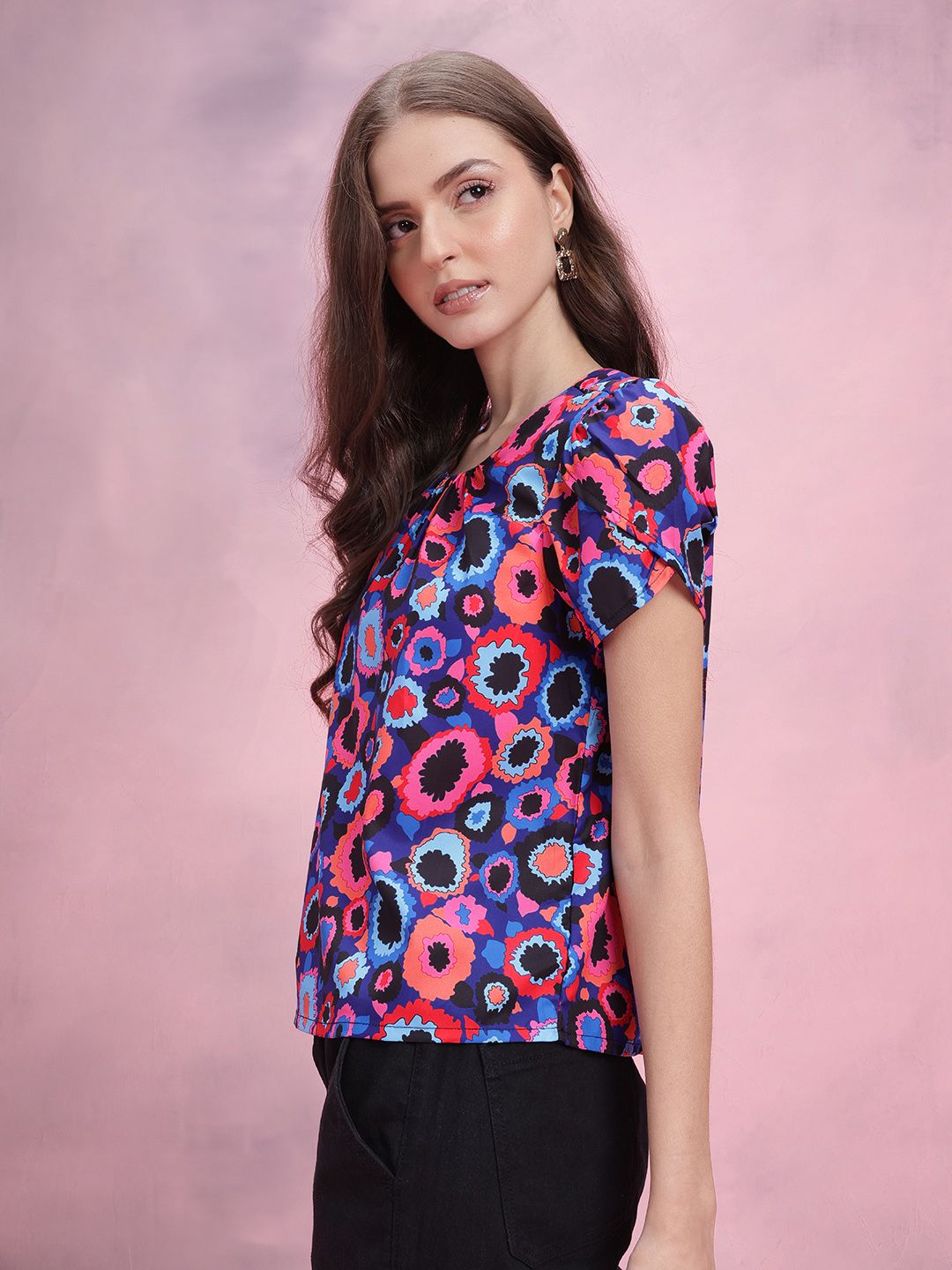 DressBerry Abstract Printed Petal Sleeve Top