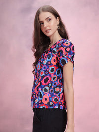 DressBerry Abstract Printed Petal Sleeve Top