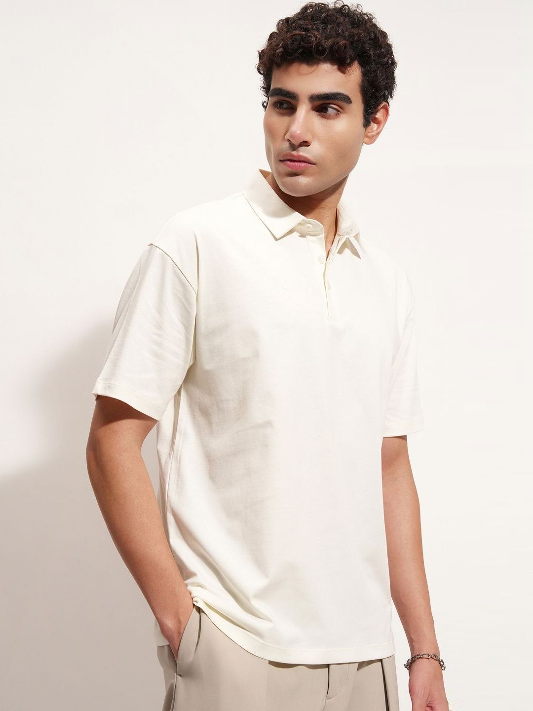 Highlander Polo Collar Drop-Shoulder Lengan T-Shirt Kapas Santai