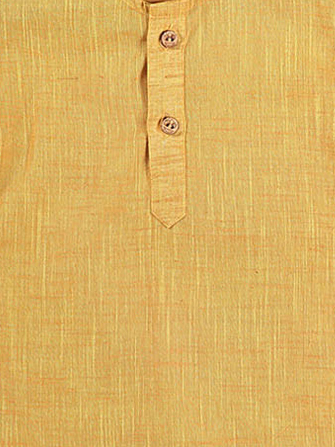 VASTRAMAY Kids Boys Yellow and White Pure Cotton Kurta with Pyjama