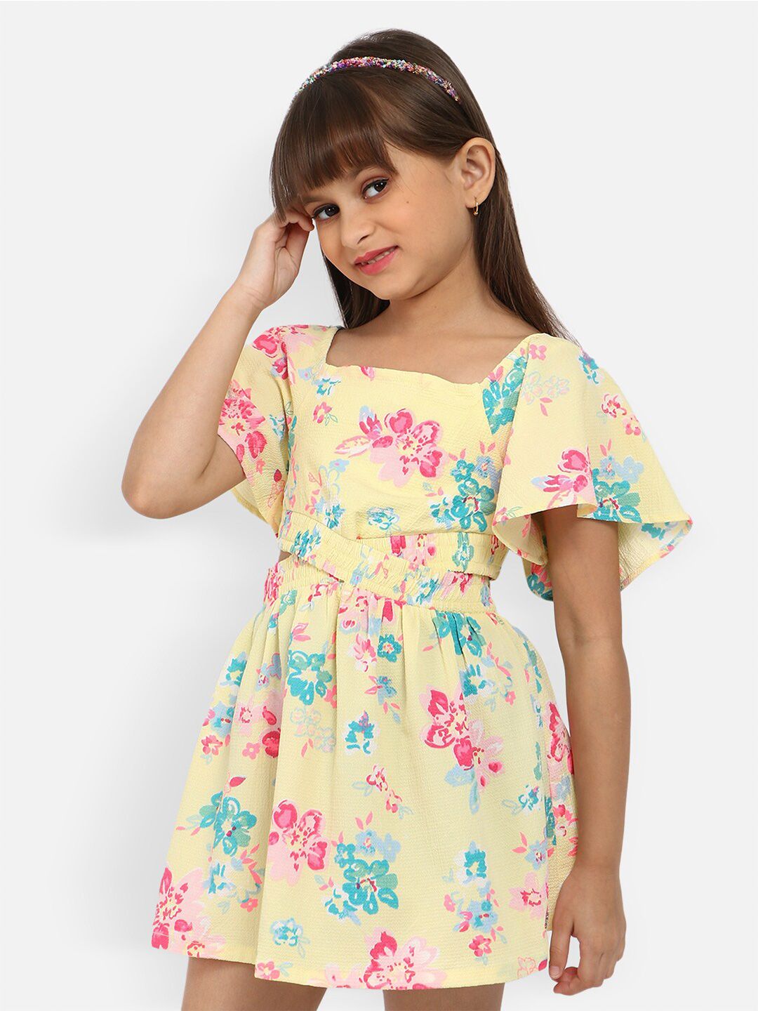 Nauti Nati Girls Floral Print Crepe Fit & Flare Dress
