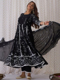 Indo Era Floral Embroidered Panelled Pure Cotton A-Line Kurta With Trouser & Dupatta