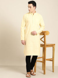 SOJANYA Kurta Lurus Berjalur Kuning & Putih Lelaki