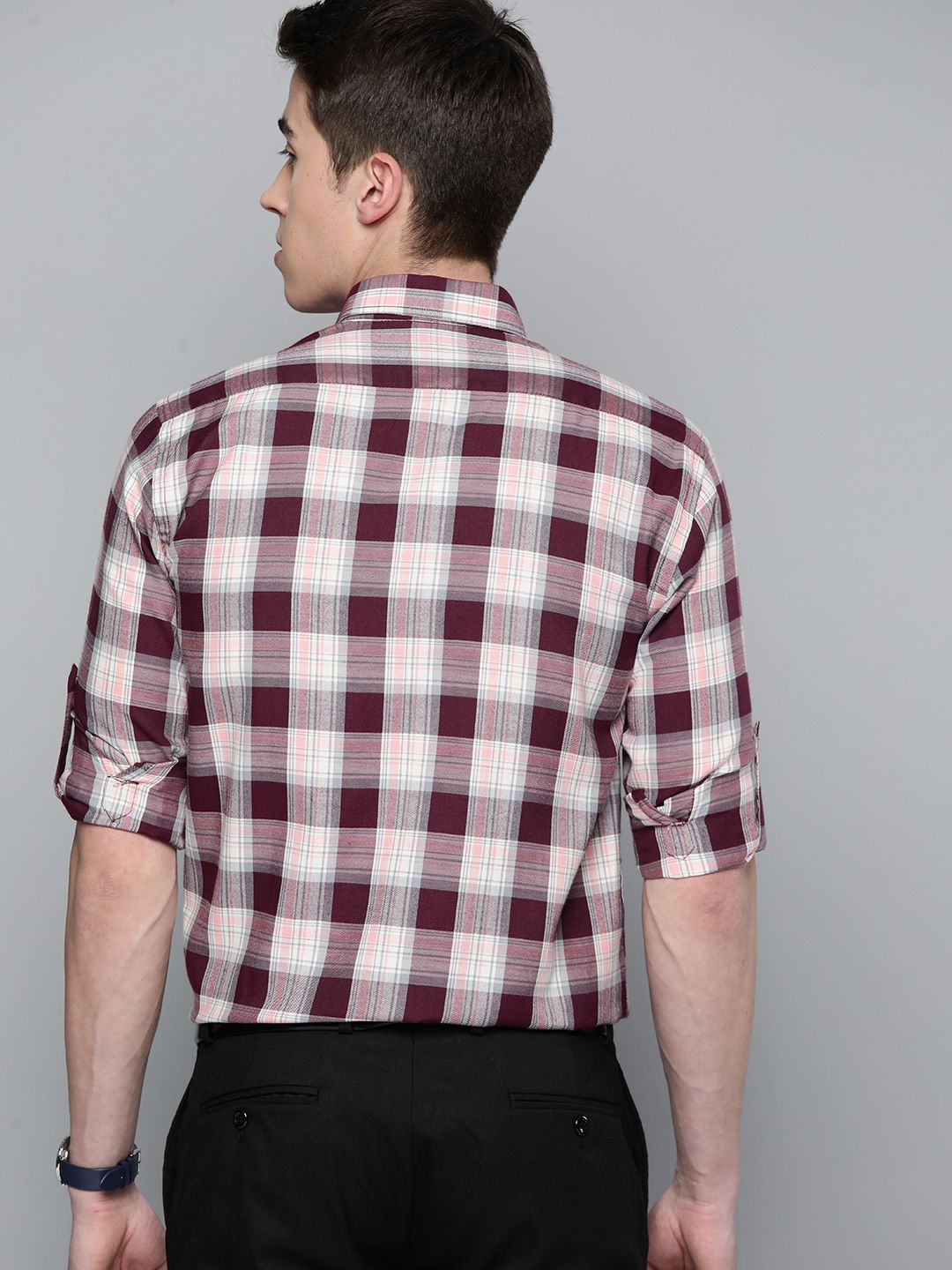 DENNISON Men Smart Slim Fit Tartan Checks Formal Shirt