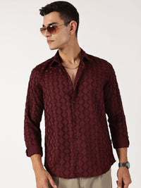 Thomas Scott Men Premium Spread Collar Textured Casual Shirt