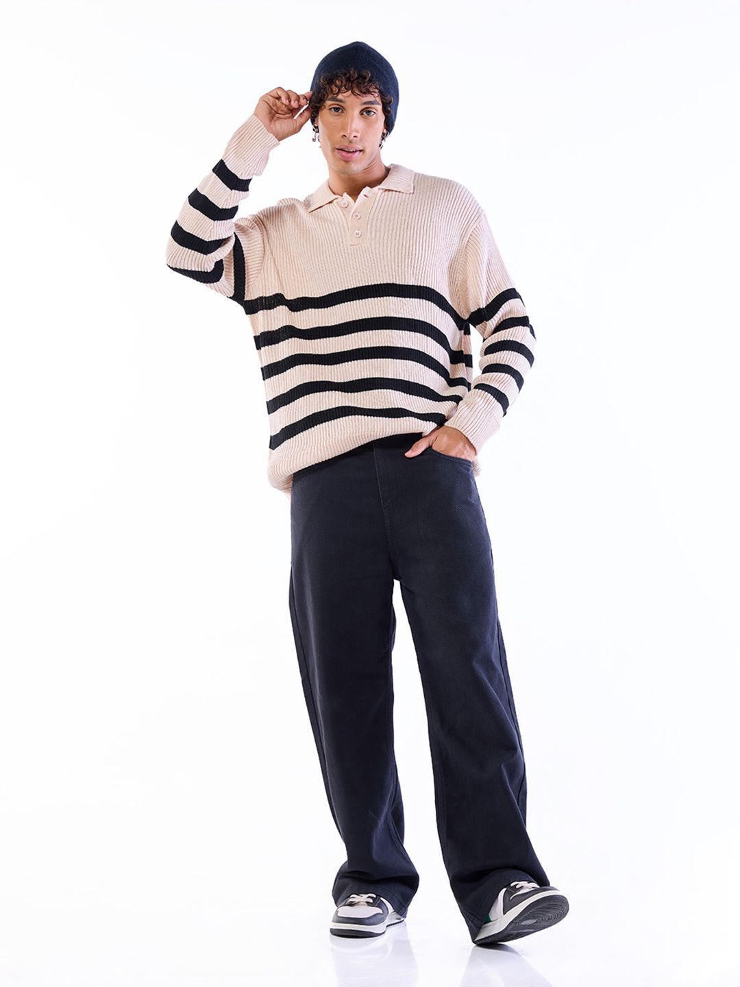 Bewakoof Men Striped Shirt Collar Pullover
