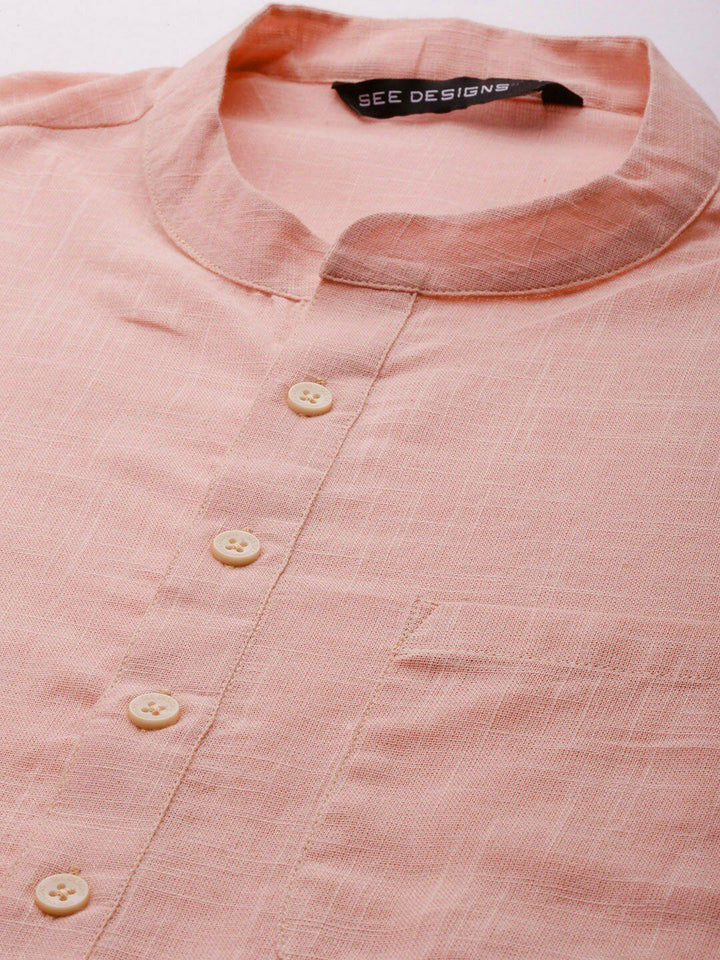 See Designs Men Pink Straight Cotton Kurta