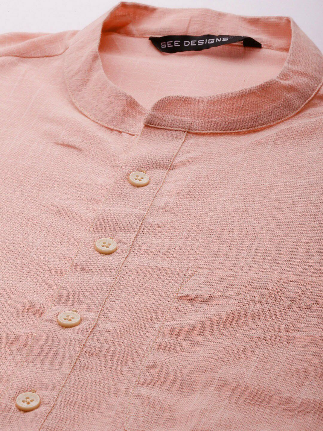 See Designs Men Pink Straight Cotton Kurta