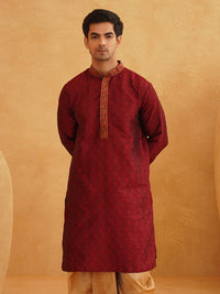 SOJANYA Men Maroon Woven Design Kurta Lurus