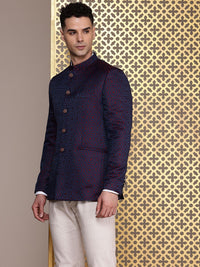 House of Pataudi Geometric Self Design Jashn Ethnic Mandarin Collar Blazer