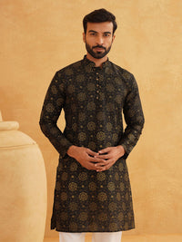 SOJANYA Floral Printed Kolar Mandarin Lengan Panjang Kurta Lurus