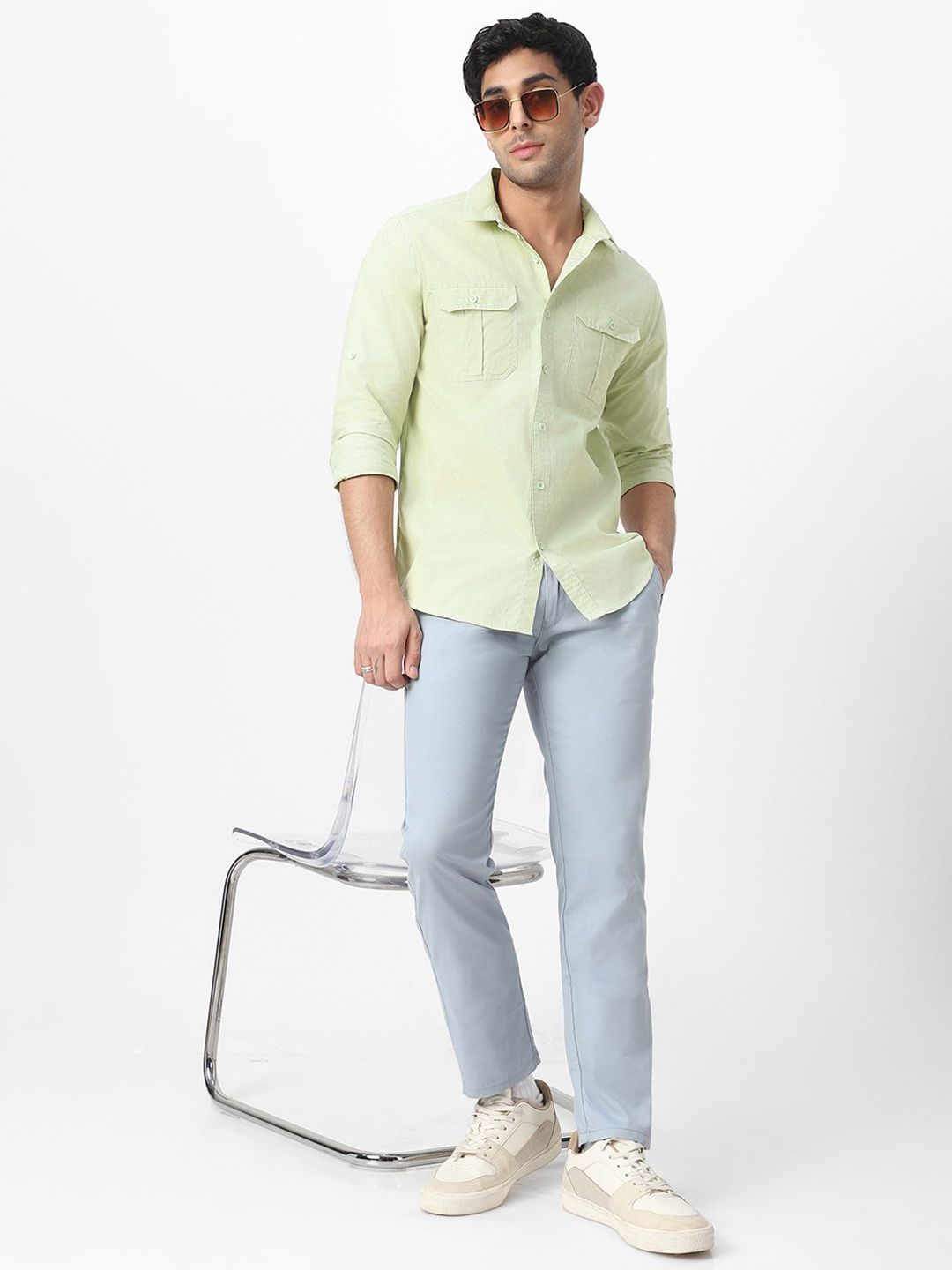 Urbano Fashion Men Spread Collar Solid Cotton Casual Shirt