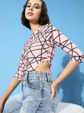 STREET 9 Women Attractive Peach Geometric Bodysuit Top