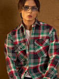 DENNISON Men Double Pocket Drop Shoulder Oversized Cotton Checked Shacket