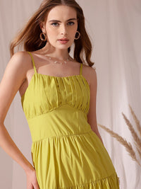 STREET 9 Shoulder Strap Pleated Pure Cotton A-Line Tiered Midi Dress