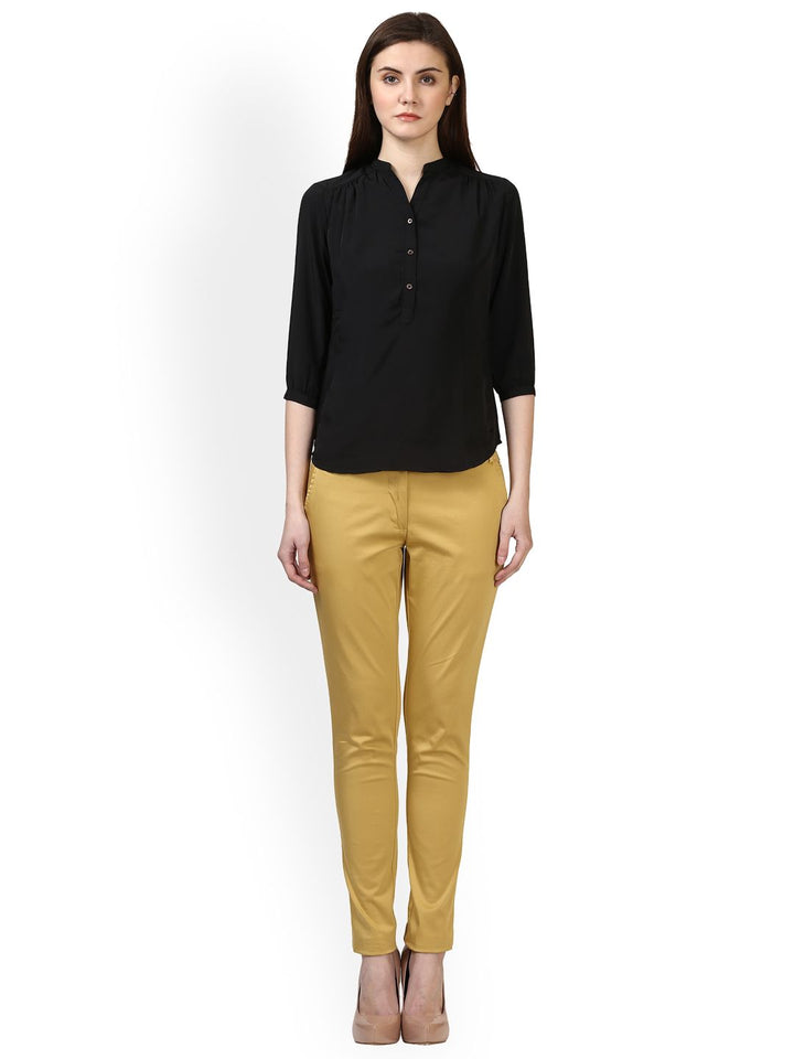 Park Avenue Women Black Solid Shirt Style Top