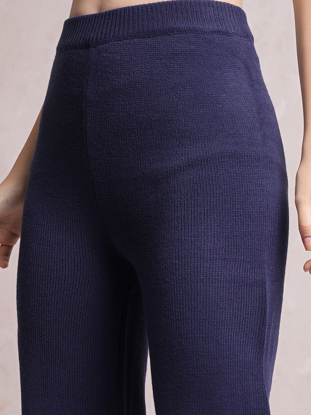 Tokyo Talkies Navy Blue High Neck Sweater With Flared Trouser Co-Ords