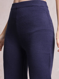 Tokyo Talkies Navy Blue High Neck Sweater With Flared Trouser Co-Ords
