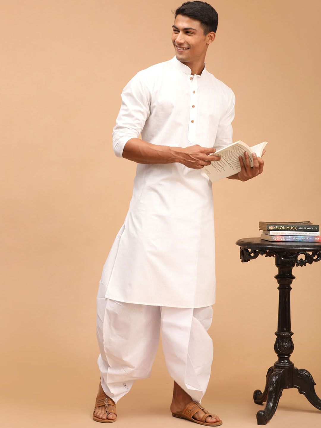VASTRAMAY Mandarin Collar Regular Kurta with Dhoti Pants