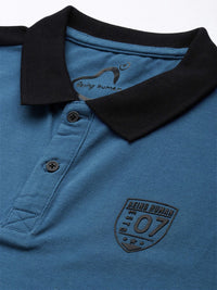 Menjadi Lelaki Manusia Biru & Black Colourblocked Polo Collar Slim Fit Cotton Caston T-shirt Kasual