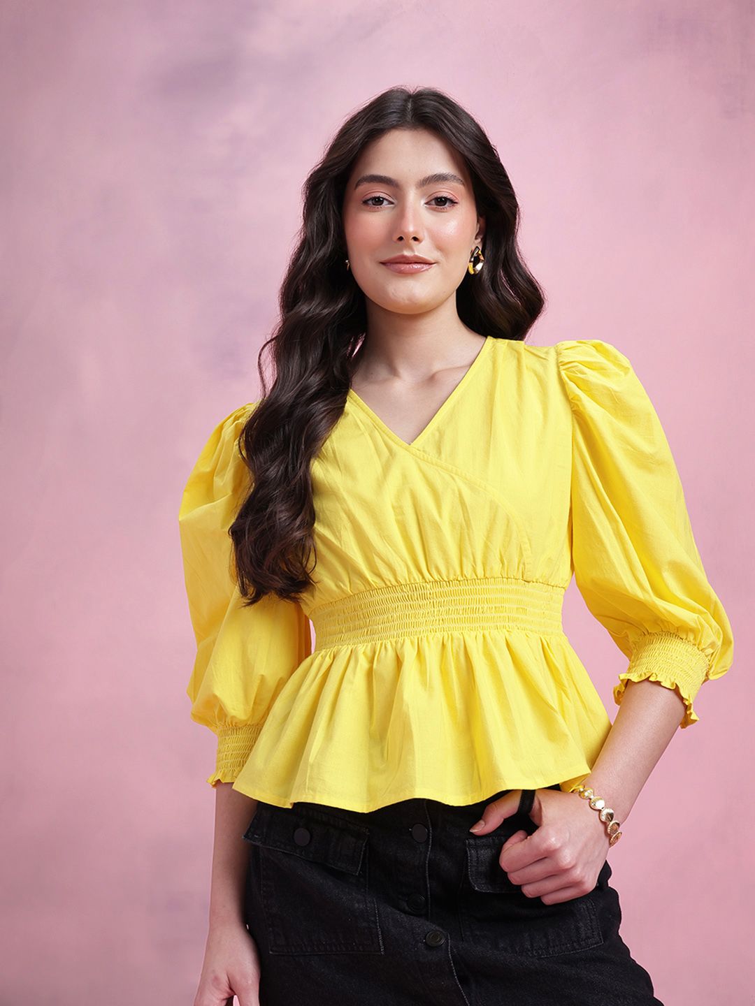 DressBerry Smocked Pure Cotton Peplum Top