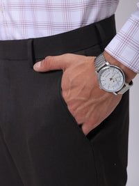 The Indian Garage Co. X Luxe Men Slim Fit Self Design Textured Formal Trousers