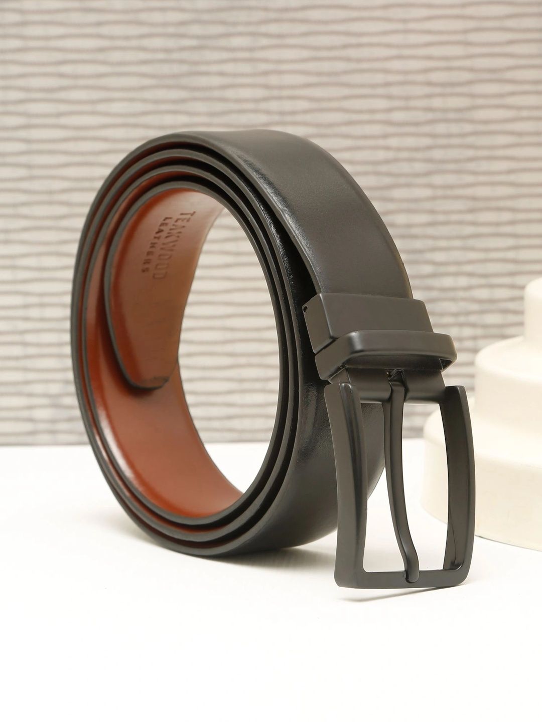 Teakwood Leathers Men Textured Leather Reversible Belt