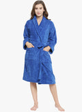 Women Navy Blue Solid Bath Robe