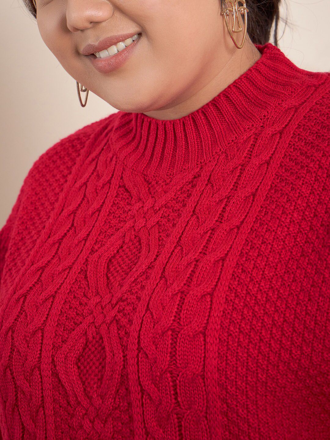 CURVY STREET Plus Size Cable Knit Self Design Acrylic Pullover