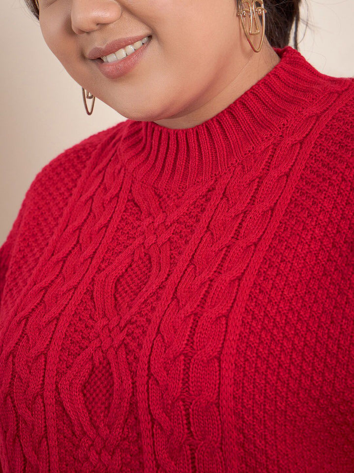 CURVY STREET Plus Size Cable Knit Self Design Acrylic Pullover