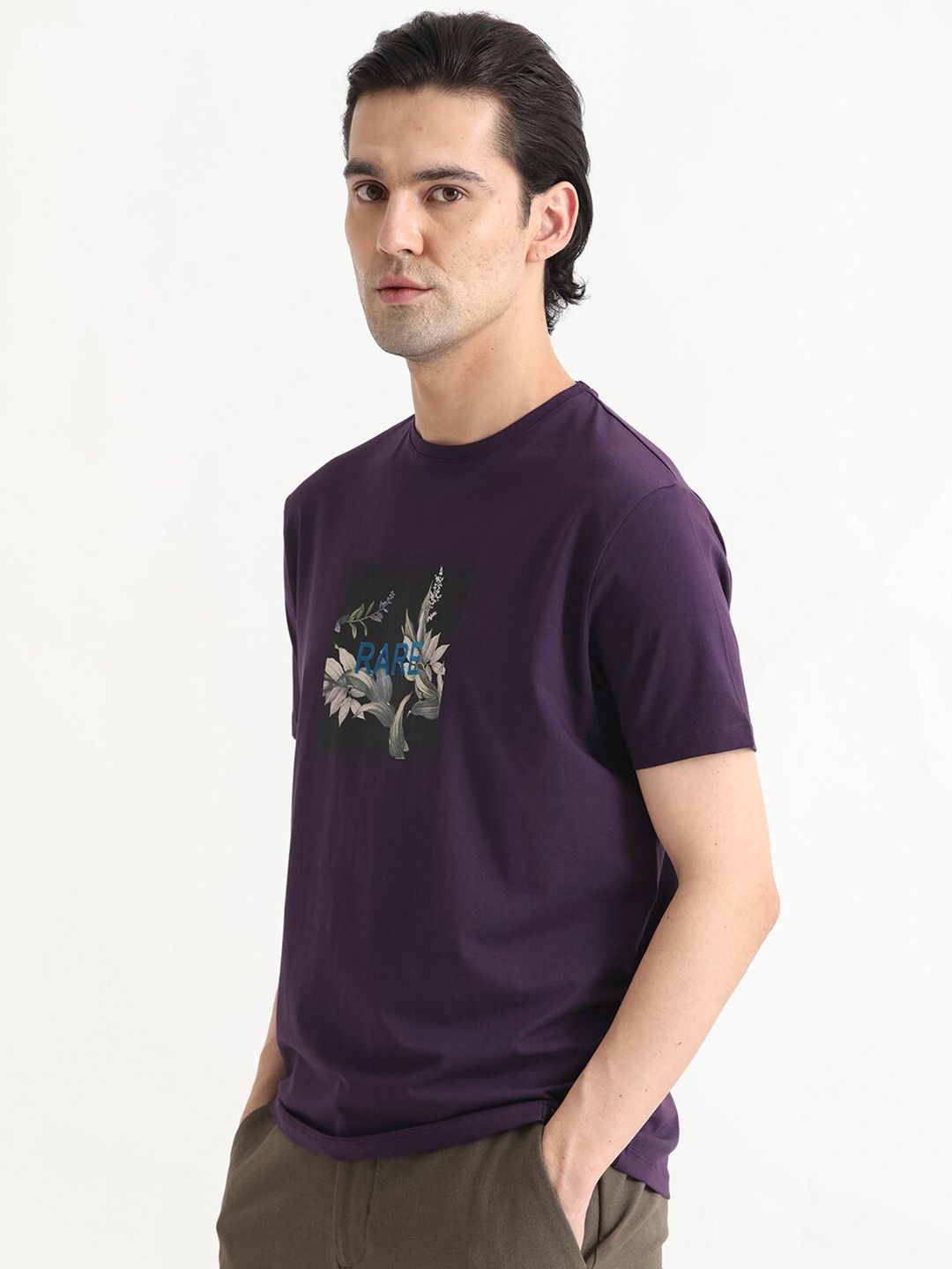 RARE RABBIT Men Mant Graphic Printed Round Neck Cotton Slim Fit T-Shirt