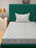 Myntra Elegant Homes Grey & Orange Floral 400 TC Single Bedsheet with 1 Pillow Covers
