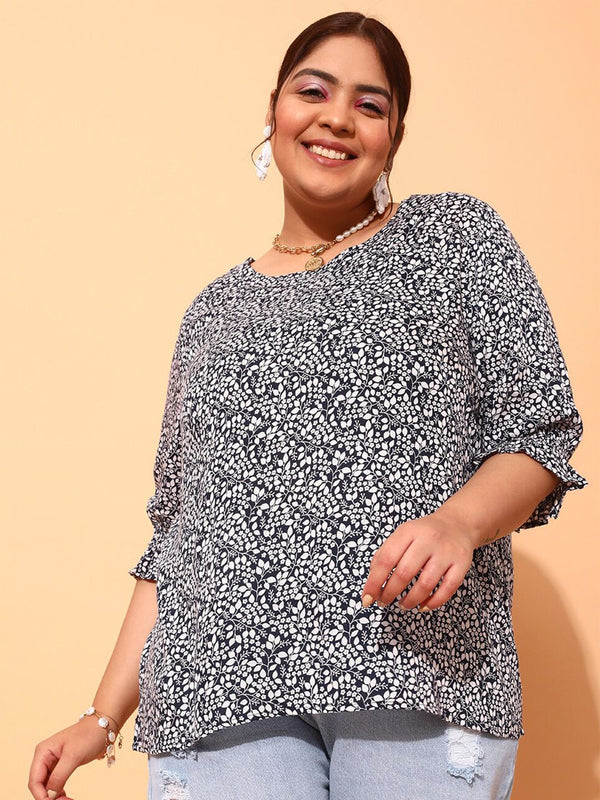 CURVY STREET Plus Size Floral Printed Top