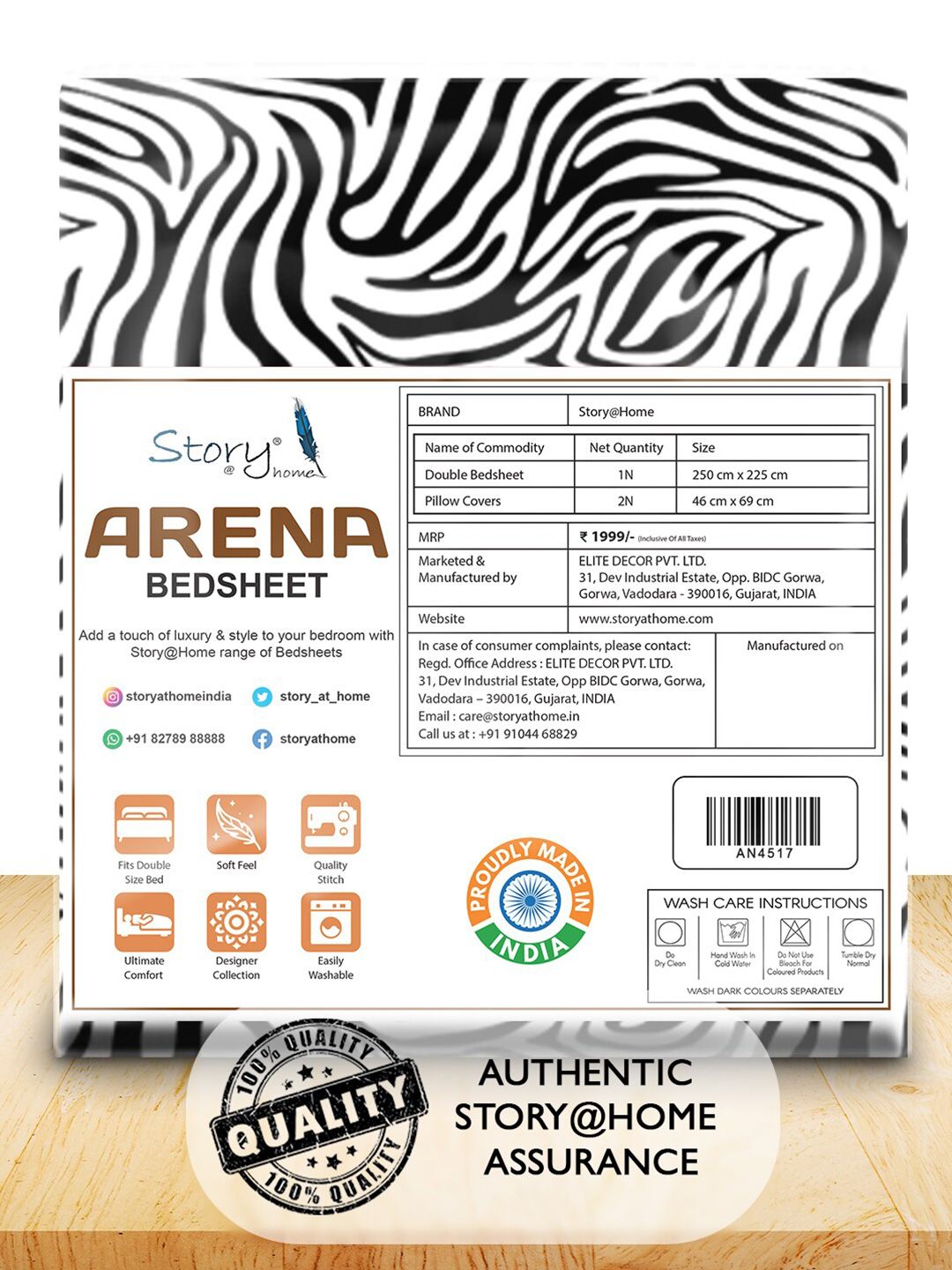 Story@home Black & White 180 TC Queen Bedsheet with 2 Pillow Covers