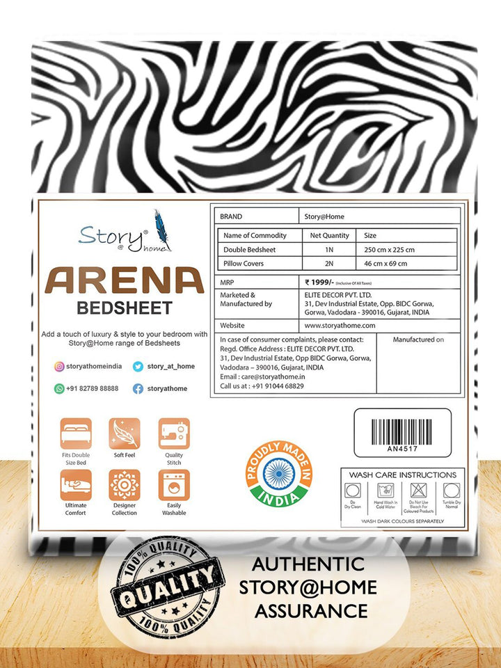 Story@home Black & White 180 TC Queen Bedsheet with 2 Pillow Covers