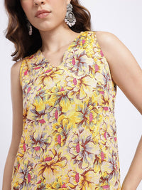 Anouk Floral Print V-Neck Pure Cotton Kurta & Trousers with Dupatta