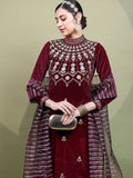 Vishudh Magenta Floral Embroidered Mandarin Collar Kurta with Trousers & Dupatta