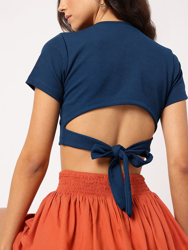 DressBerry Ribbed Rebel Open Tie-Up Back Crop Top