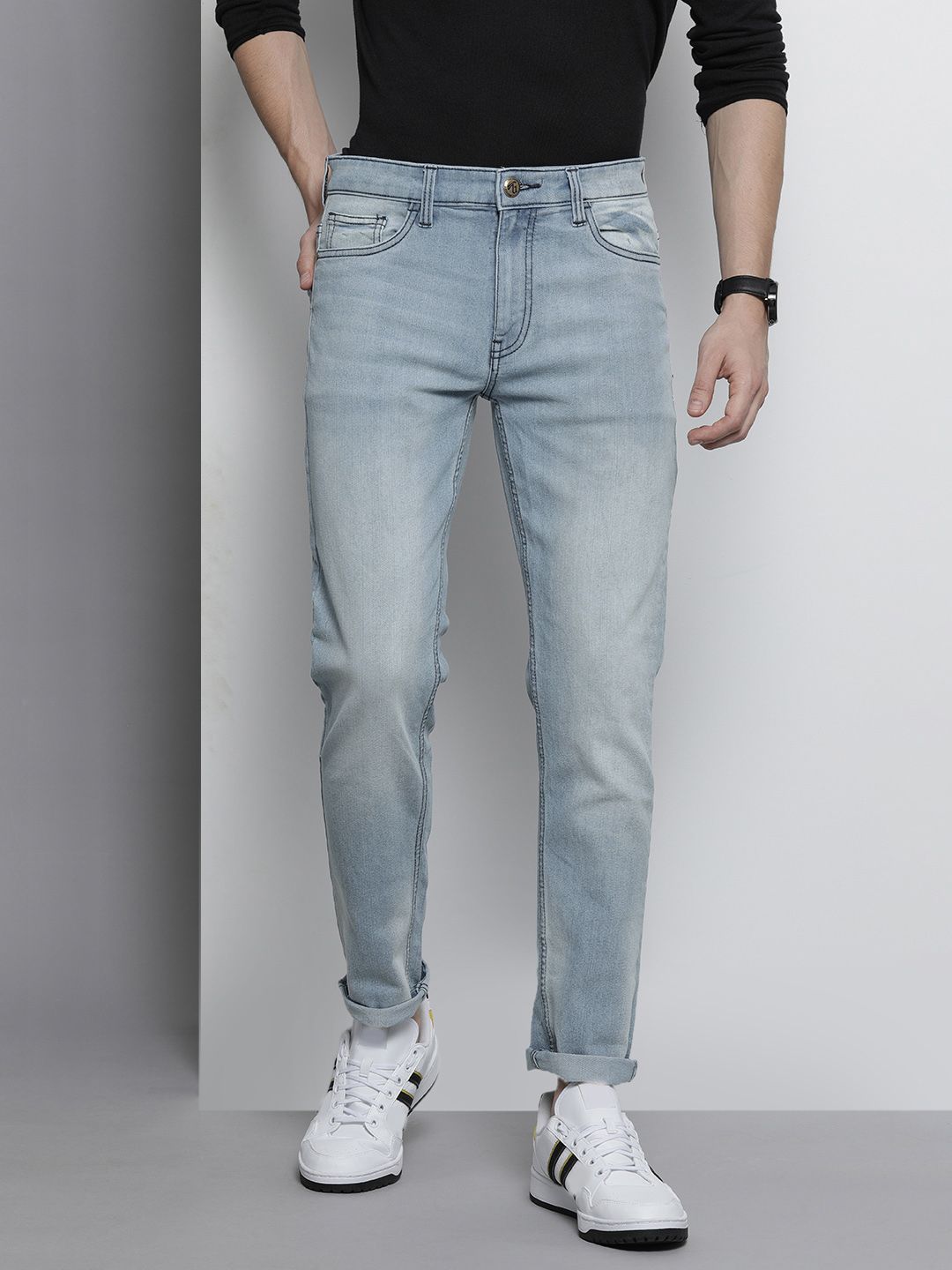 The Indian Garage Co Men Blue Slim Fit Light Fade Stretchable Jeans