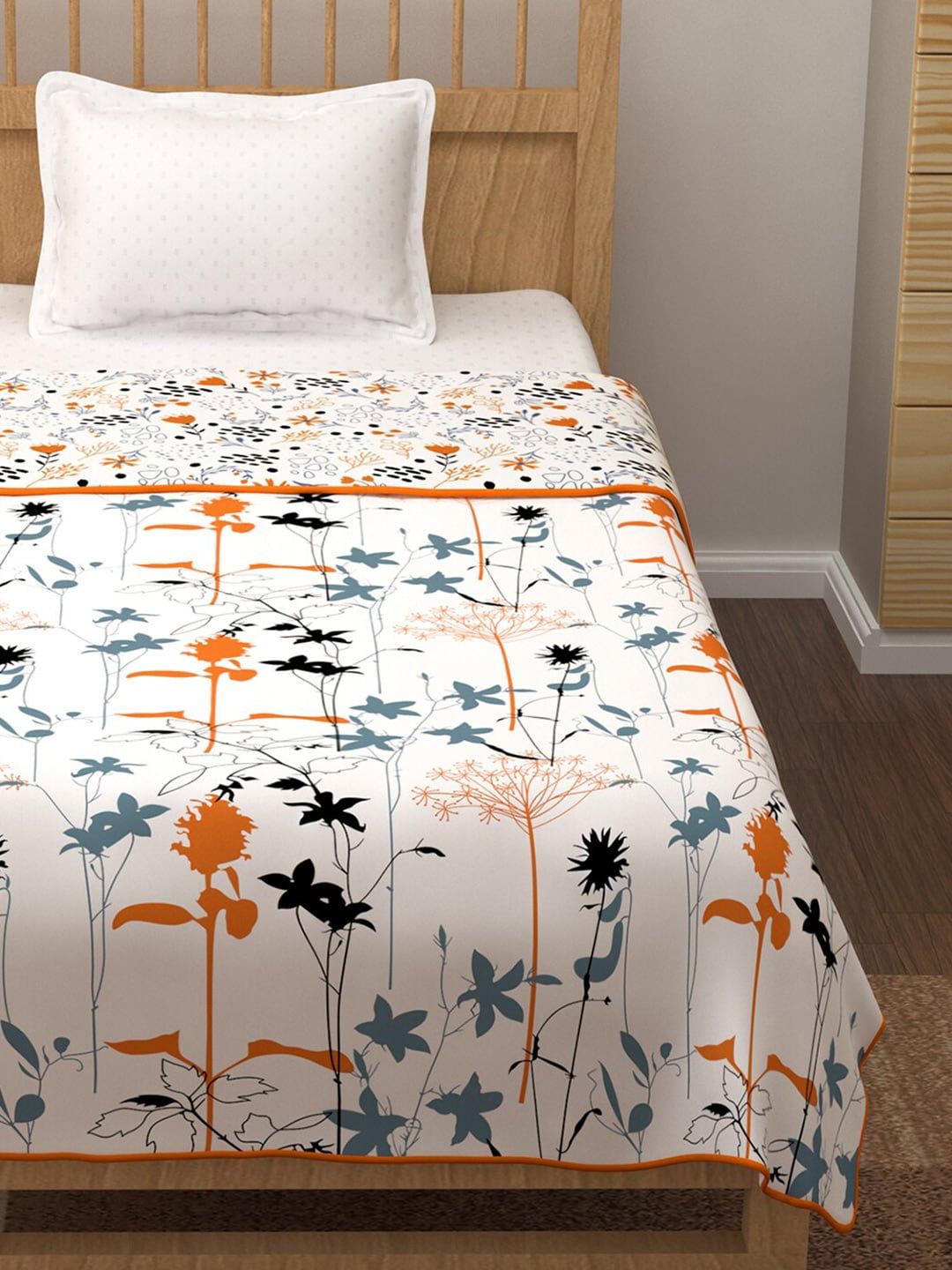 Story@home White & Grey Floral AC Room 150 GSM Single Bed Dohar