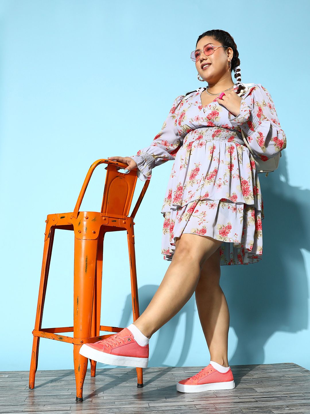 Berrylush Curve Women Deep Blue Floral Vacay Attire