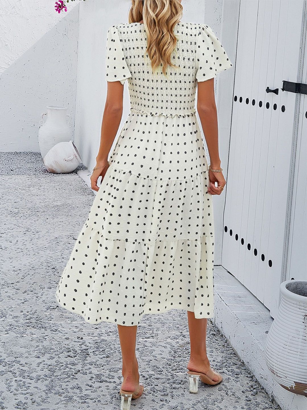 all about you Floral Print V-Neck Flared Sleeves Smocked Tiered Fit & Flare Midi Dress