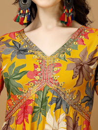 KALINI Floral Printed Empire Thread Work Kurta with Trousers & With Dupatta