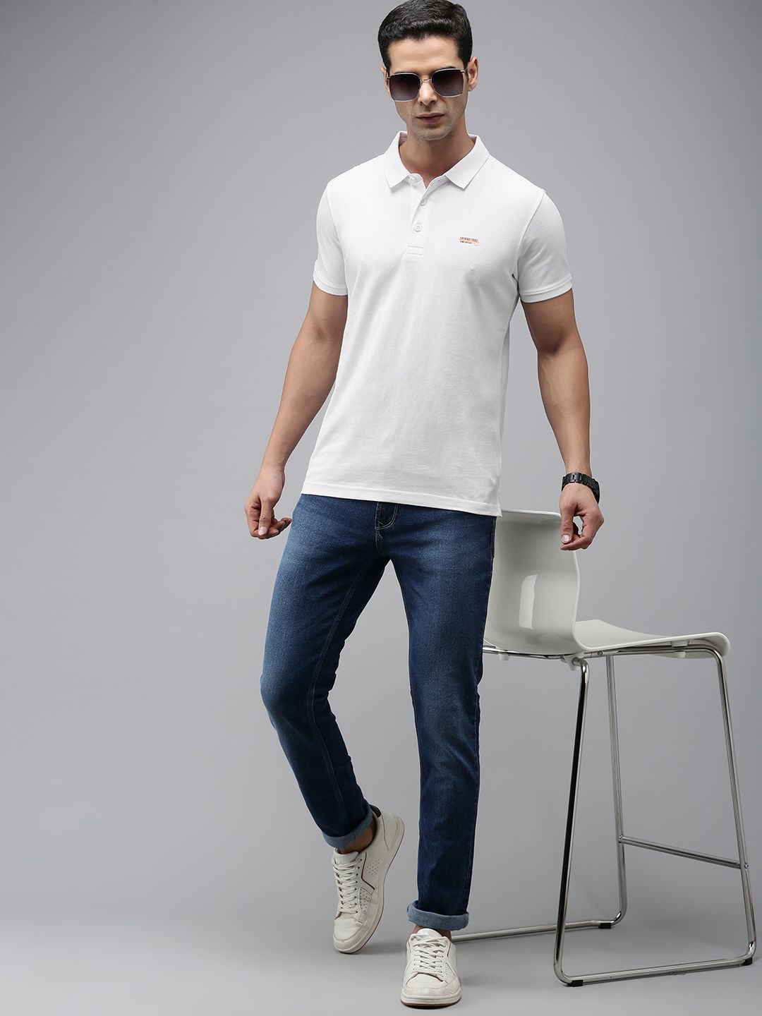 SPYKAR Men Pure Cotton Polo Collar Slim Fit T-shirt