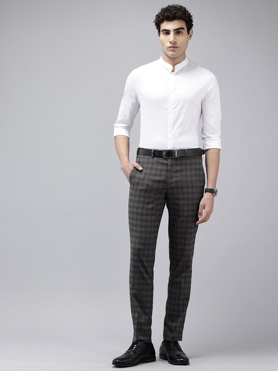 Park Avenue Men Checked Super Slim Fit Trousers