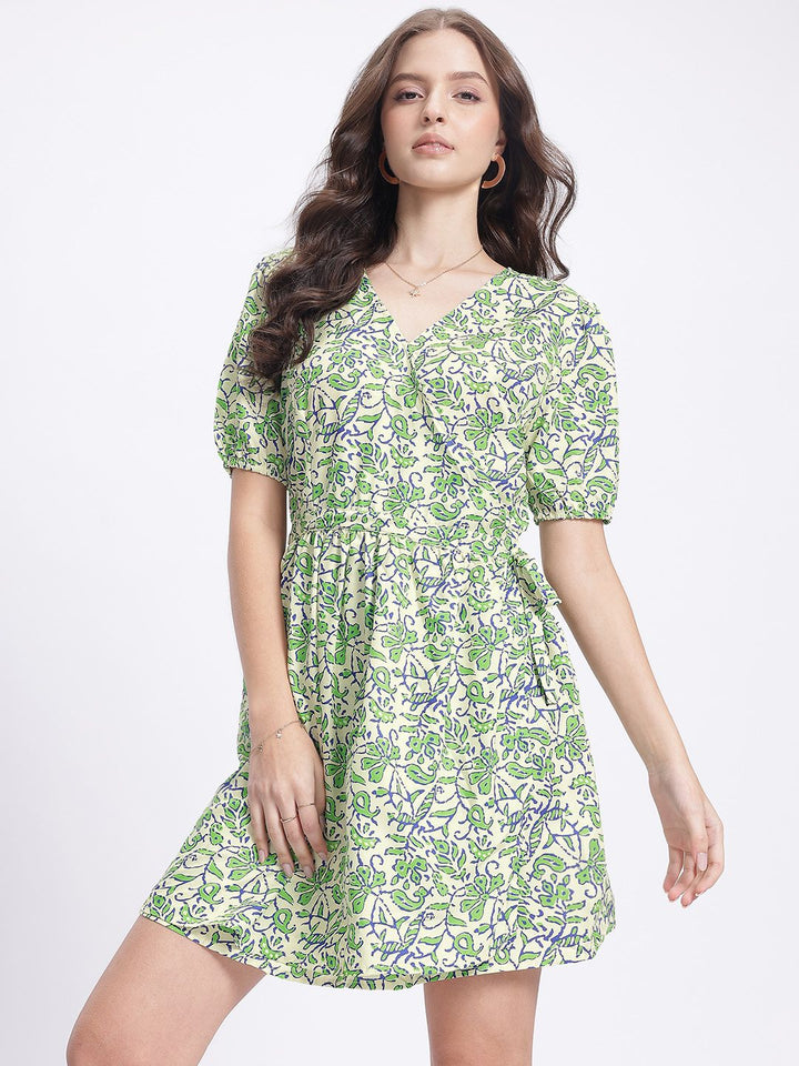 DressBerry Floral Breeze Wrap Puff Sleeve Dress