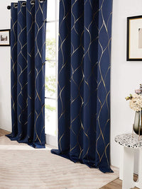 URBAN SPACE Navy Blue & Gold-Toned Printed Black Out Window Curtain