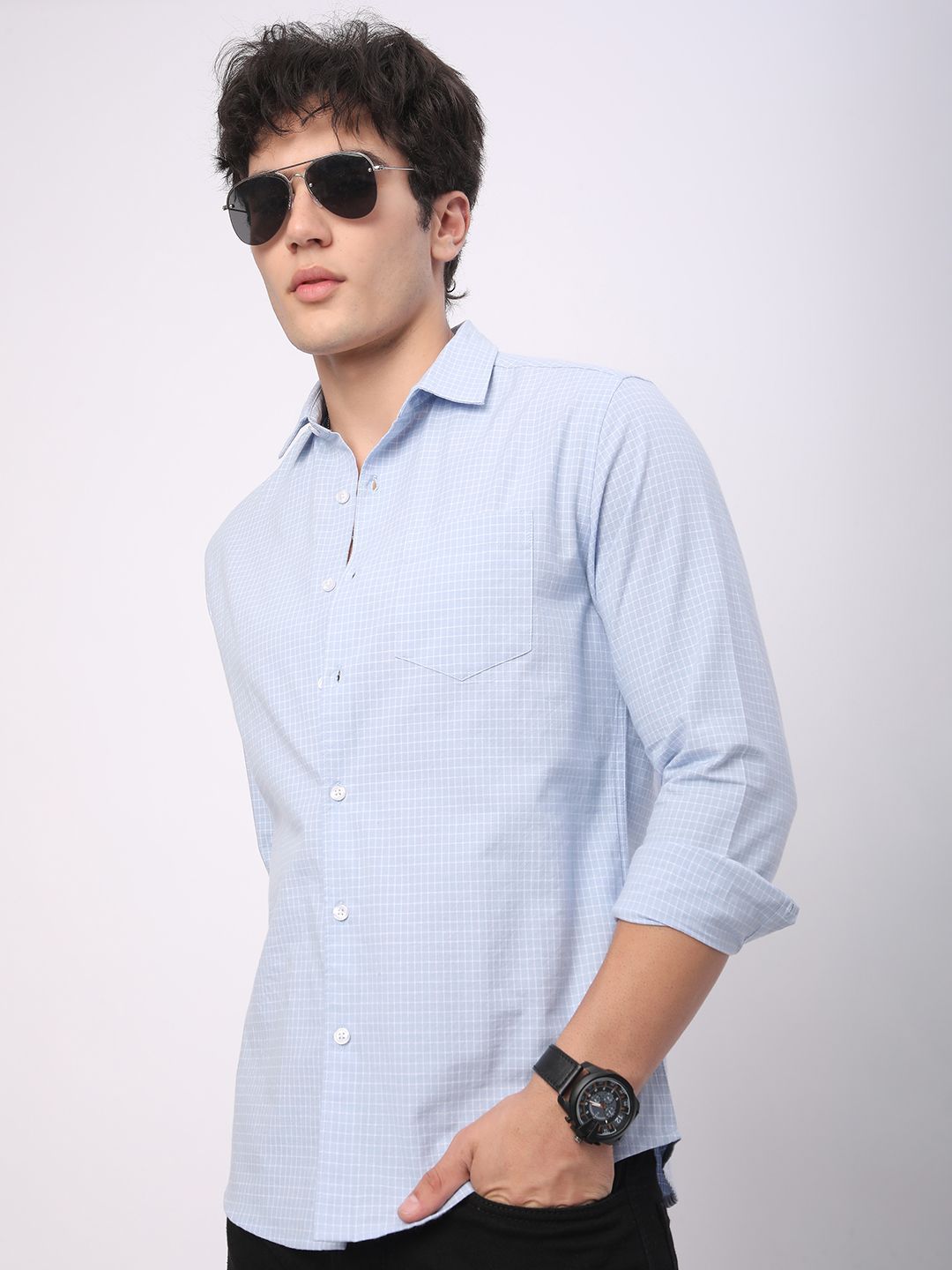 VASTRADO Men Classic Fit Spread Collar Micro Checked Cotton Casual Shirt